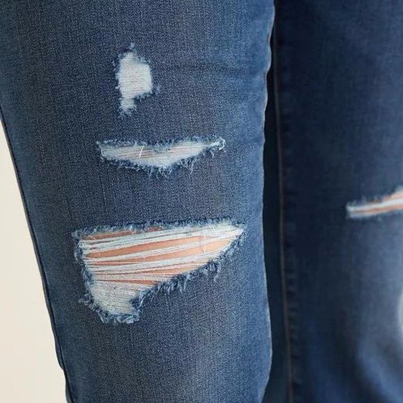 New Mid-Rise Power Slim Straight Distressed Jeans - Picture 4 of 6